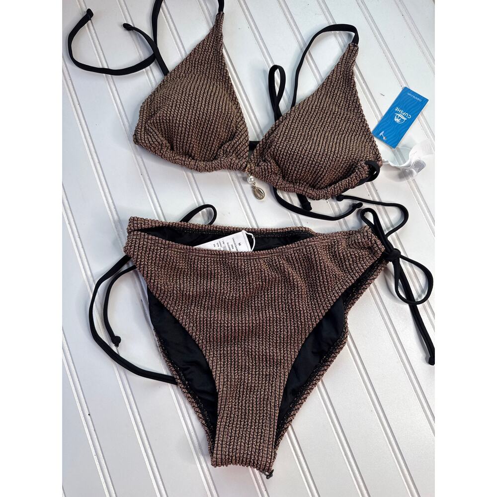 NWT Cupshe Lot of 4 Bikinis Oceanside Charm & Pink Textured Halter Swimsuit Sz M - Picture 4 of 9